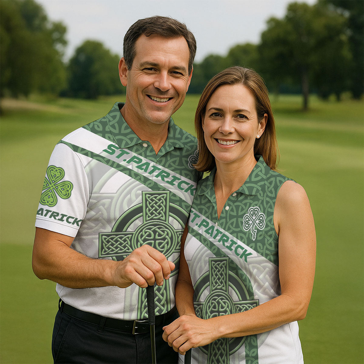 St Patrick's Day Celtic Knotwork Pattern Shamrock Golf Shirt, Women's Golf Tops, Ladies Golf Polos
