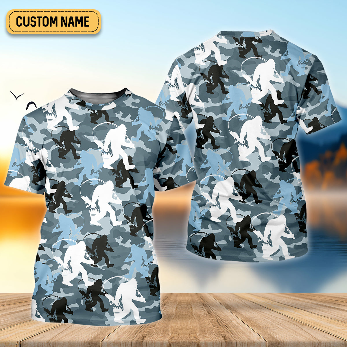 Bigfoot Blue Camo Fishing SPF Shirts, Bassquatch Fishing Shirts, Fishing Shirts For Men, Funny Fisherman Gift
