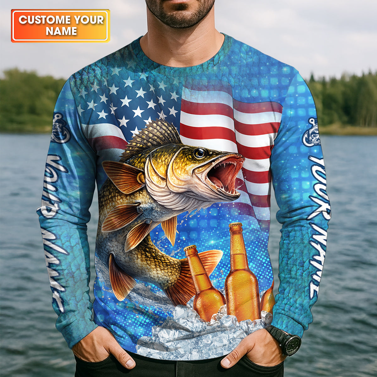 Fishing And Beer Patriotic Fishing Shirt, 250th Anniversary Fishing UPF Shirts, Gift For Fisherman, Fishing Shirts For Men