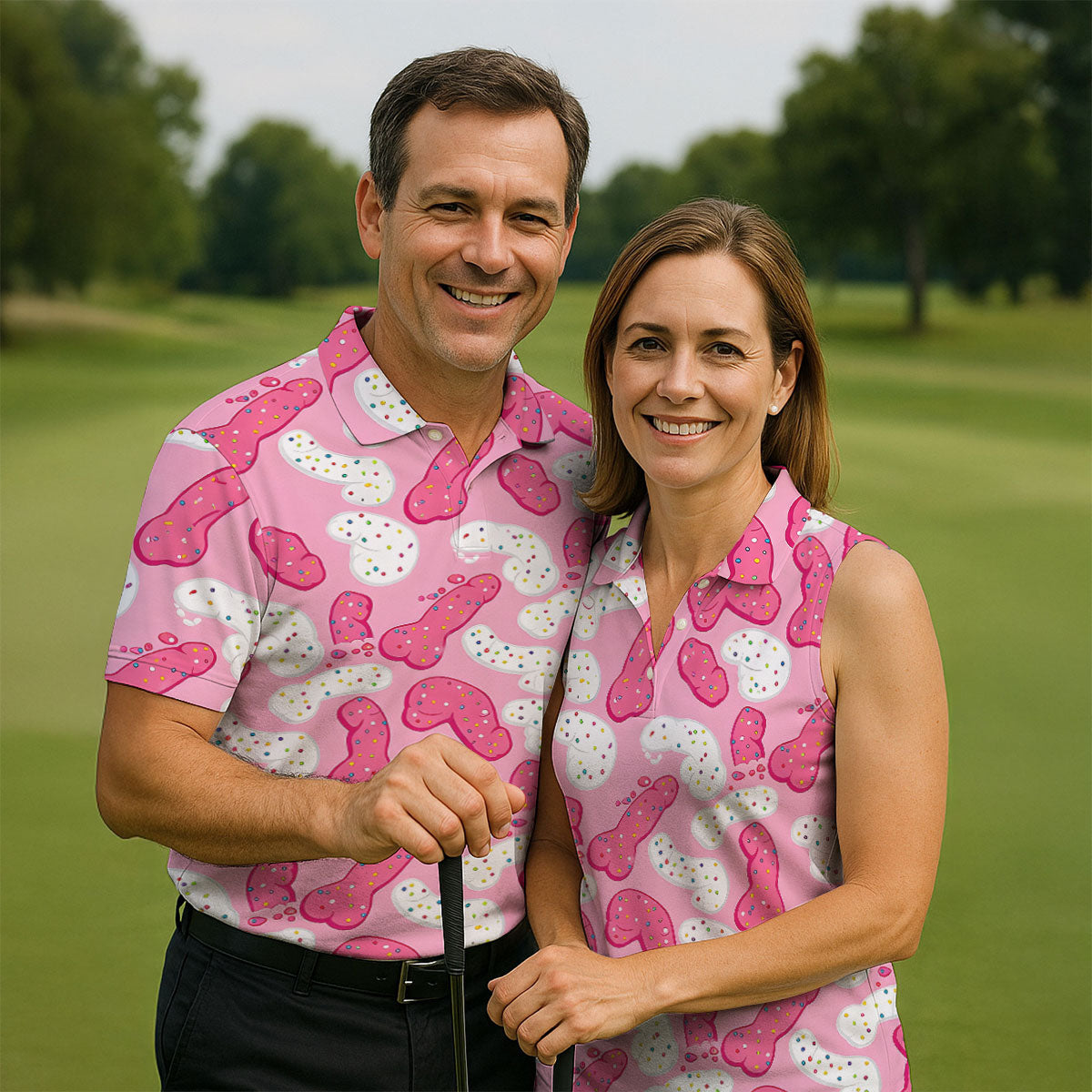Pink Frosted Cookie Adult Novelty Golf Shirt, Polo Shirts For Men, Golf Apparel For Men