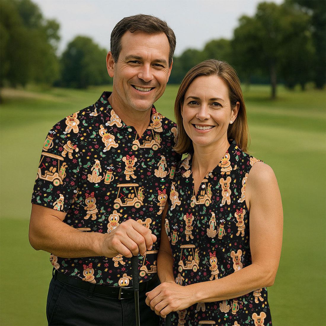 Cartoon Gingerbread Black Golf Shirt, Christmas Golf Shirt, Polo Shirts For Men, Golf Gift For Men