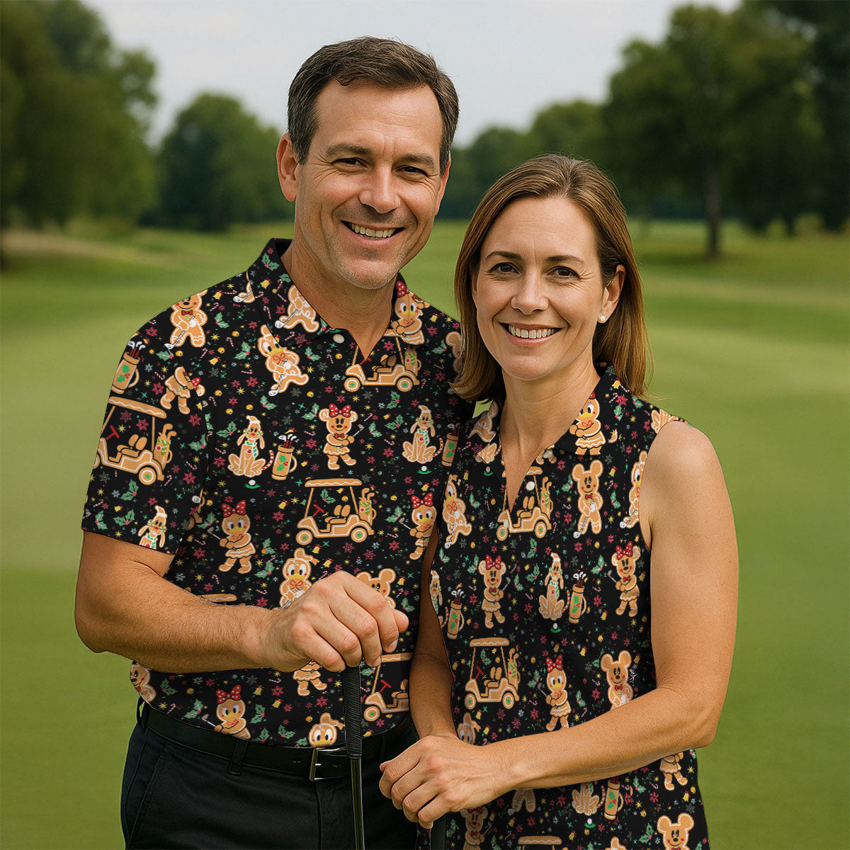 Cartoon Gingerbread Black Golf Shirt, Christmas Golf Shirt, Polo Shirts For Men, Golf Gift For Men