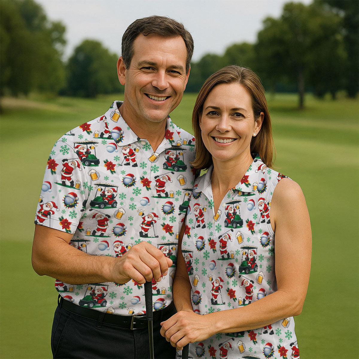 Santa Beer Christmas Golf Polo Shirt, Christmas Golf Shirt, Mens Golf Polo Shirt