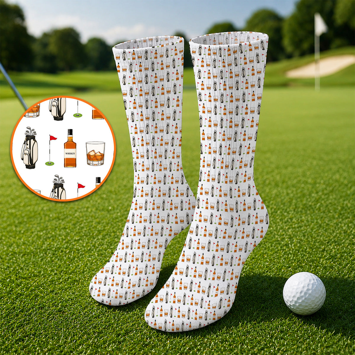 Whiskey Pattern Golf Socks, Bourbon Golf Sock, Whiskey Golf Lover Gift