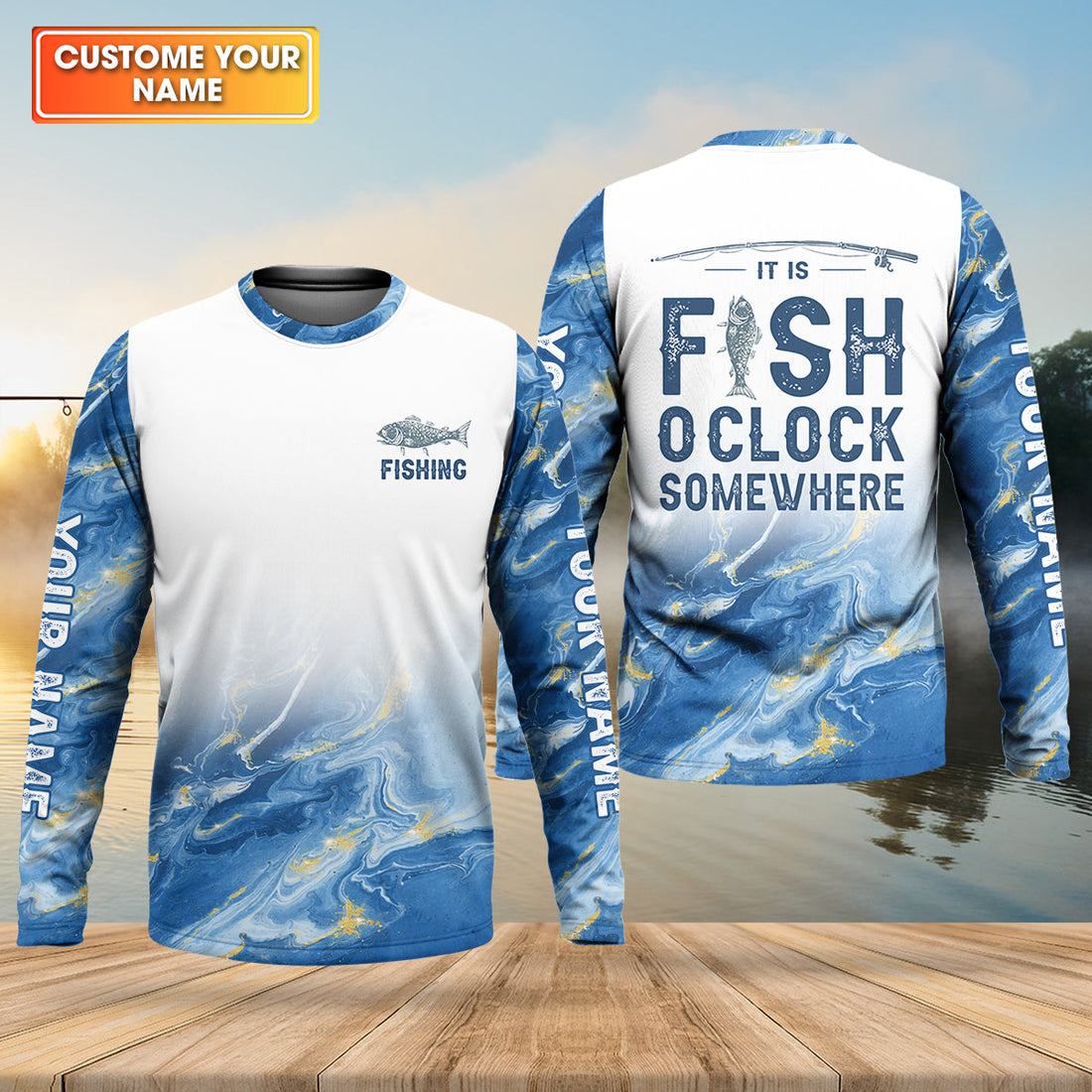 It Is Fish O'Clock Somewhere Blue Gradient Funny Fishing Shirt, Fishing UPF Shirts, Fishing Shirts For Men