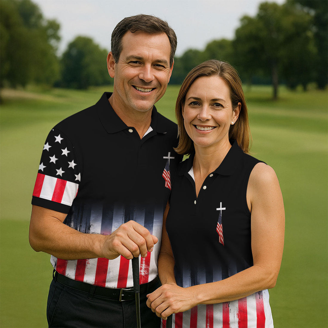 250 Years Of Blessing Faith Cross American Flag Golf Shirt, Patriotic 4th Of July Golf Shirts For Men