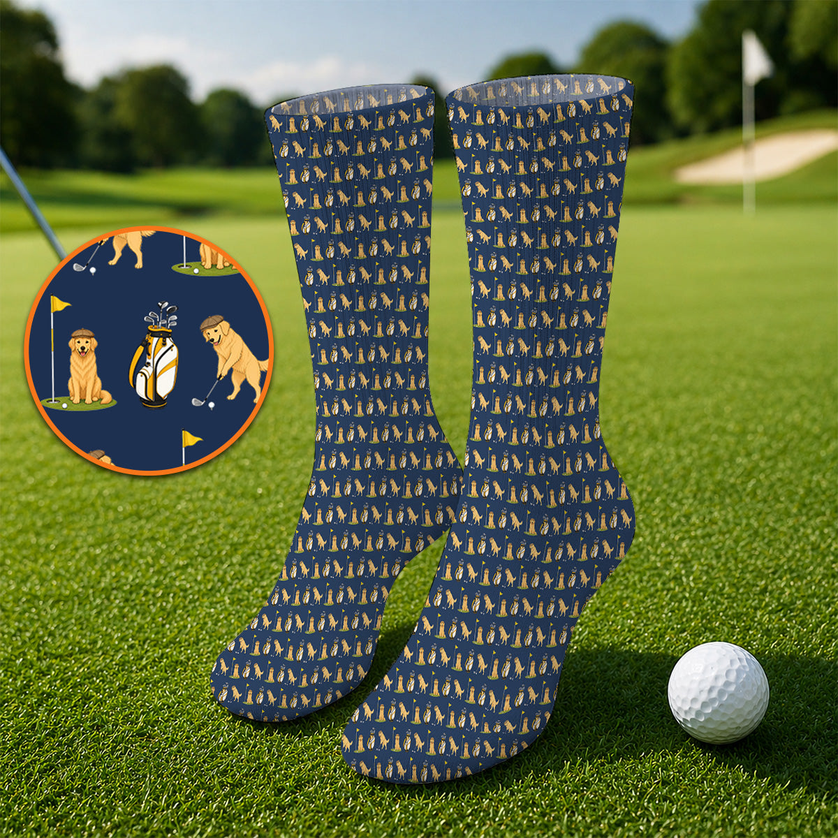 Golden Retriever Pattern Golf Sock, Funny Dog Golf Socks, Crazy Golf Gift For Golfer