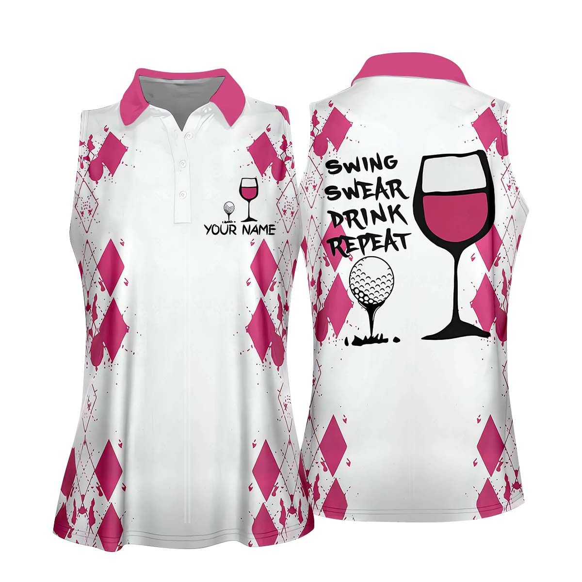 Swing Swear Drink Repeat Womens Golf Polo ShirtGolfing Apparel, Womens Golf Gifts