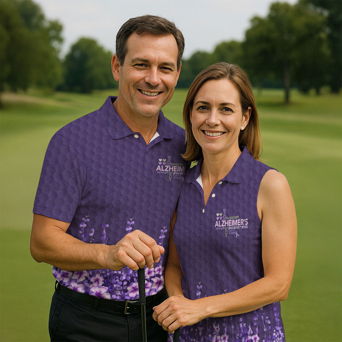 Purple Alzheimer's Awareness Floral Polo Shirt, Golf Shirts For Women, Women’s Golf Polo