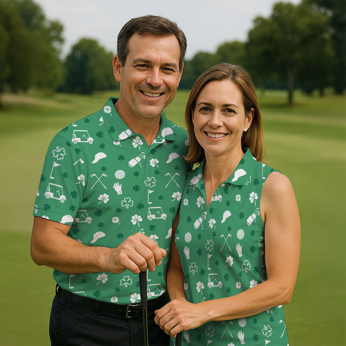 Golf Items Seamless Pattern St. Patrick’s Day Shamrock Golf Shirt, Women's Golf Tops, Ladies Golf Polos