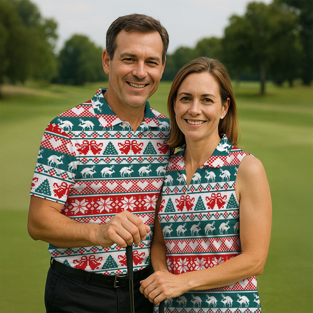 Christmas Reindeer Bells Snowflake Golf Polo Shirt, Mens Golf Shirts, Polo Shirts For Men