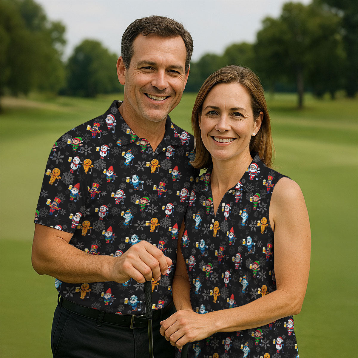Classic Christmas Characters Black Golf Shirt, Christmas Golf Shirt, Fun Golf Shirts For Men, Polo Shirts For Men
