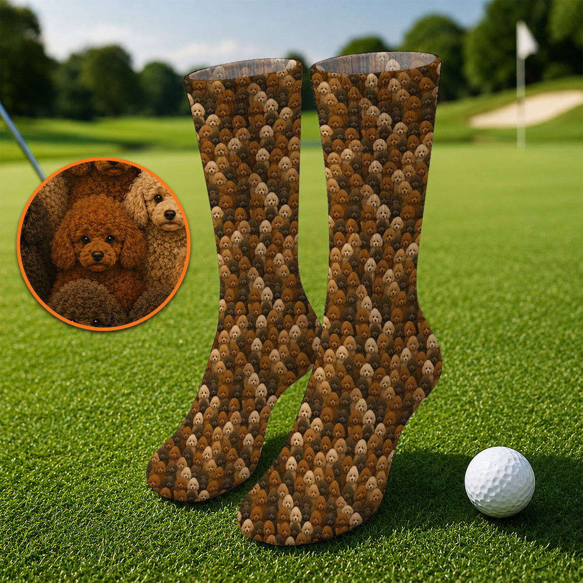 Funny Poodle Pattern Golf Socks, Poodle Dog Golf Sock, Golfer Dog Lover Gift
