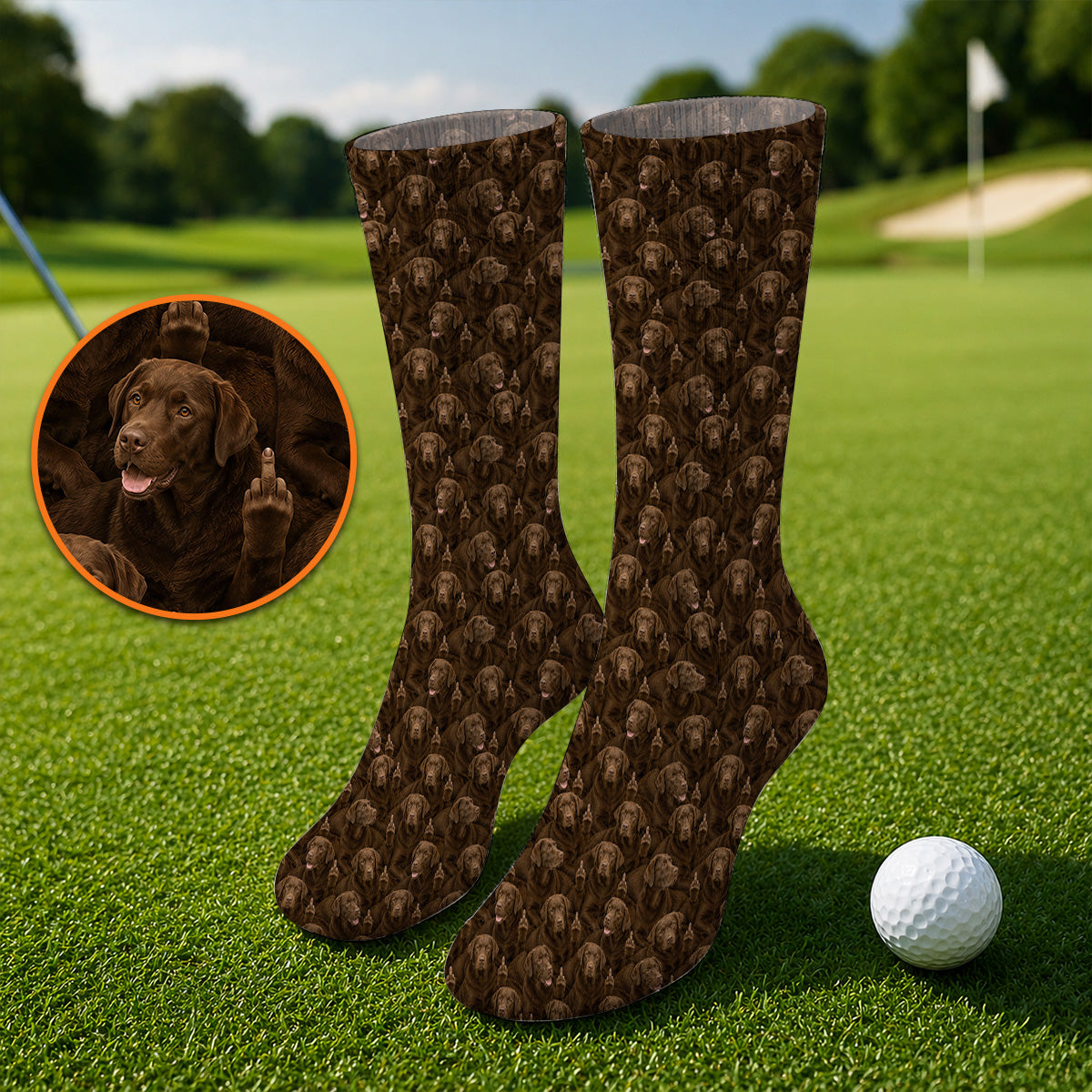 Funny Labrador Golf Crew Socks, Lab Dog Pattern Golf Sock, Crazy Golf Gift For Golfer