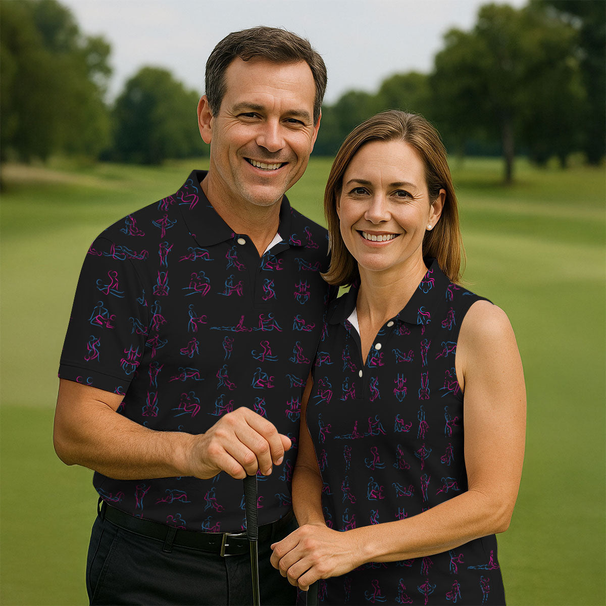 Funny Neon Couples Pattern Golf Polo Shirt, Golf Shirts For Men, Mens Golf Apparel