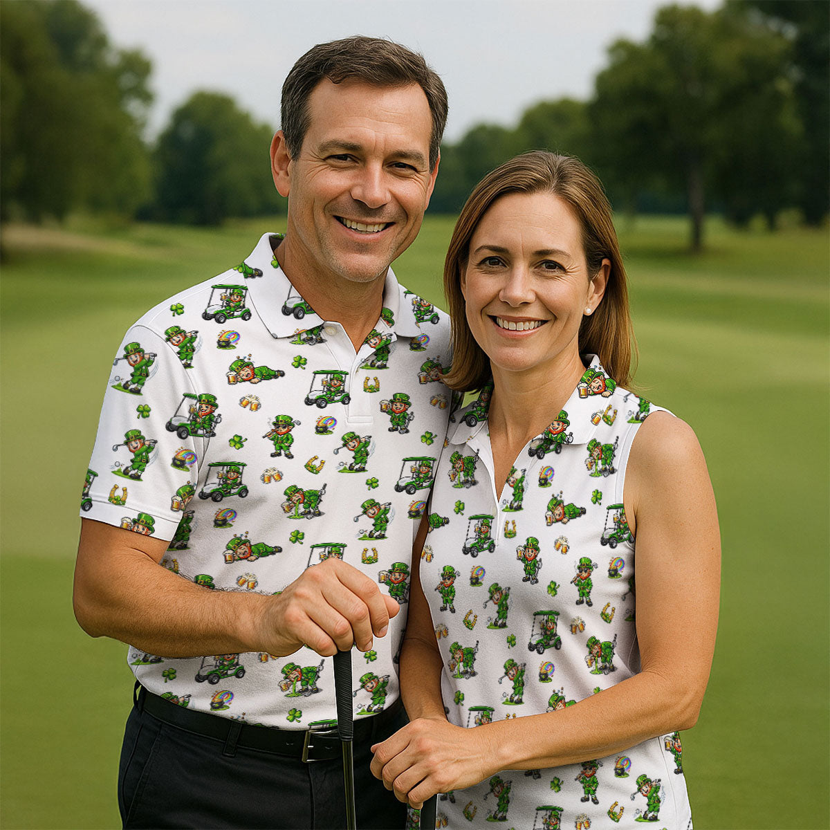 St Patrick's Day Leprechaun Golf And Beer Golf Pose Shamrock Golf Shirt, Golf Shirt For Women