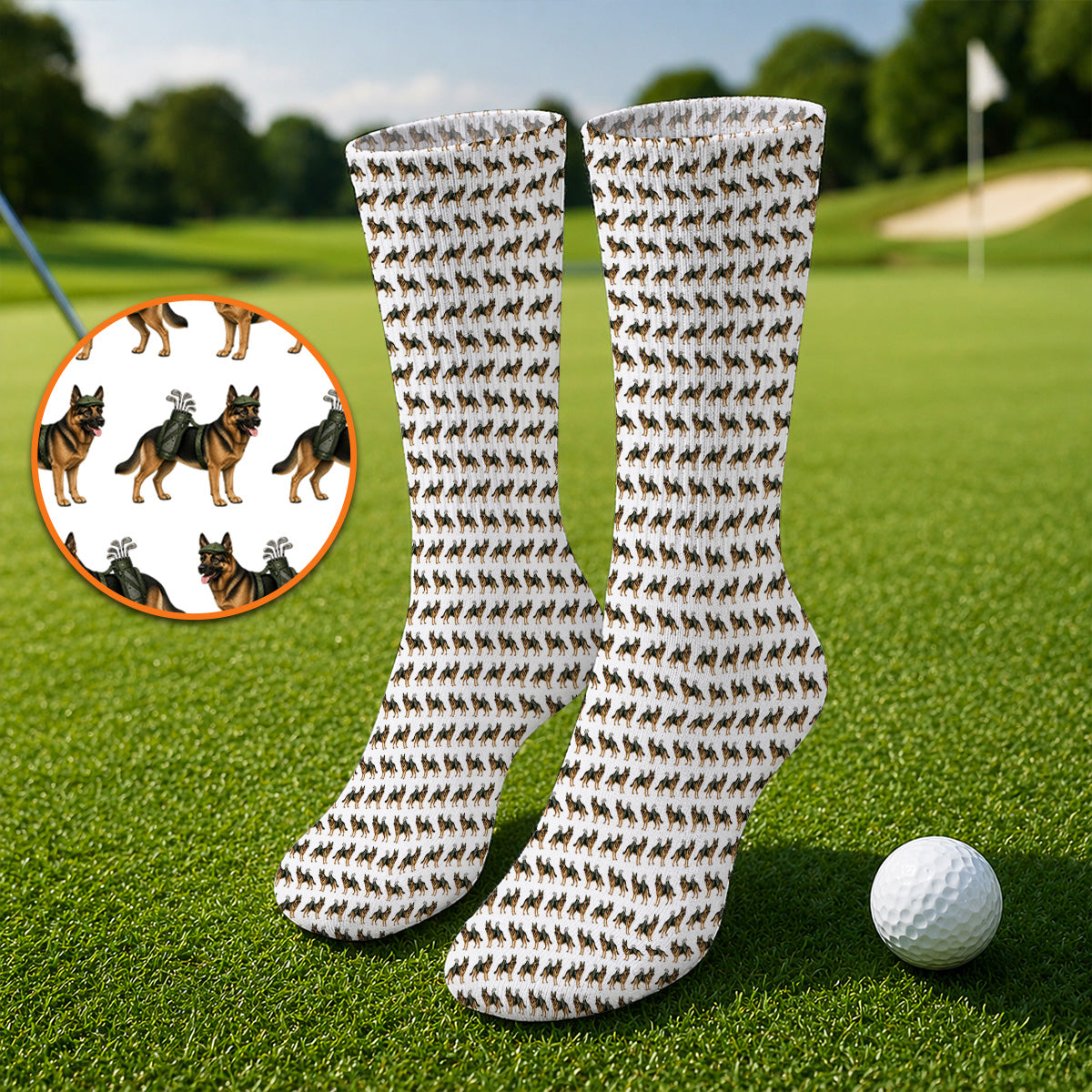 German Shepherd Golf Socks, Dog Lover Pattern Golf Sock, Funny Golfer Dog Gift