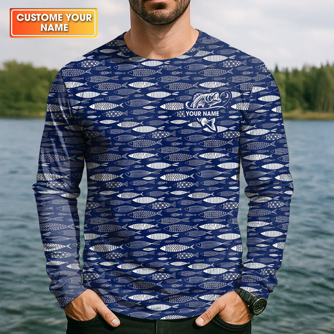 Personalized Baitfish Fishing Shirt With Custom Name, UPF Long Sleeve Shirts, Fishing Shirt, Fishing Shirts For Men