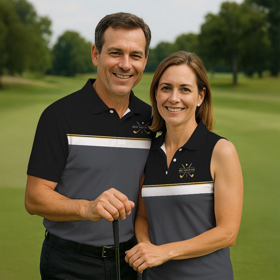 Best Dad By Par Black And Grey Dad Golf Shirt, Father's Day Golf Gift, Polo Shirts For Men