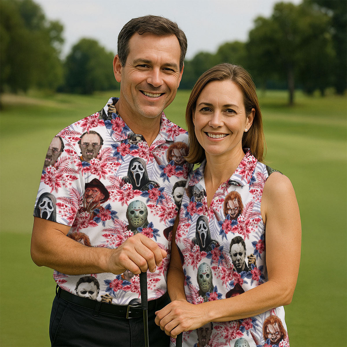Tropical Horror Character Halloween Golf Shirt, Women's Golf Apparel, Printed Golf Shirt