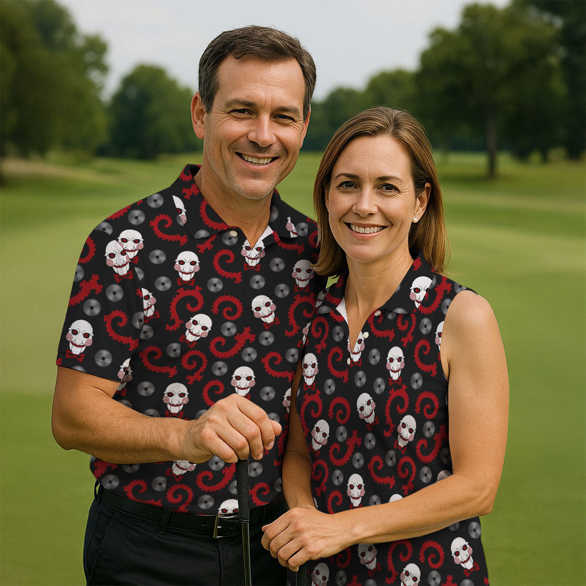 Creepy Puppet Spiral Halloween Golf Polo Shirt, Horror Movie Shirt, Golf Shirts For Women
