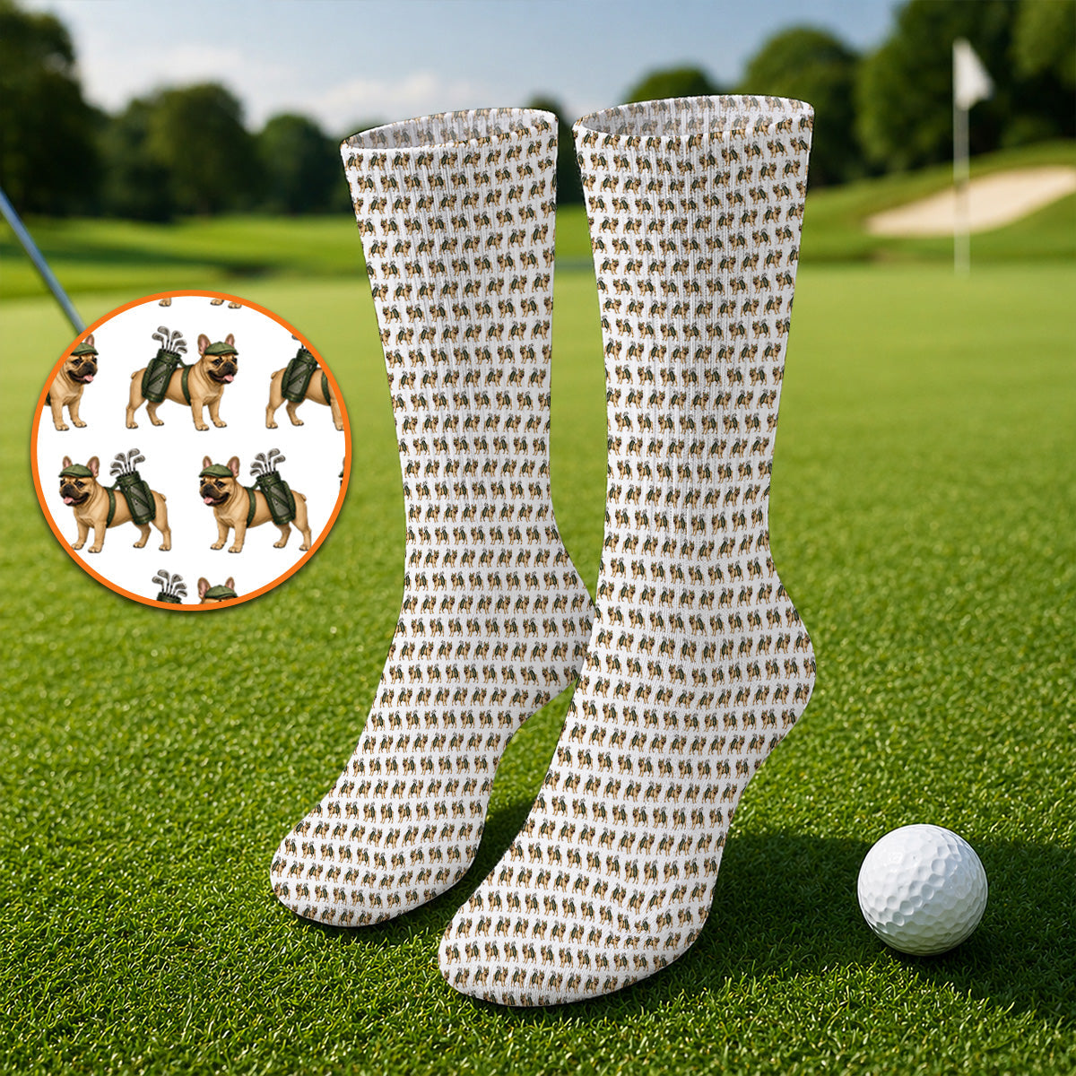 French Bulldog Pattern Golf Socks, Funny Frenchie Dog Sock, Golf Gift For Golfer
