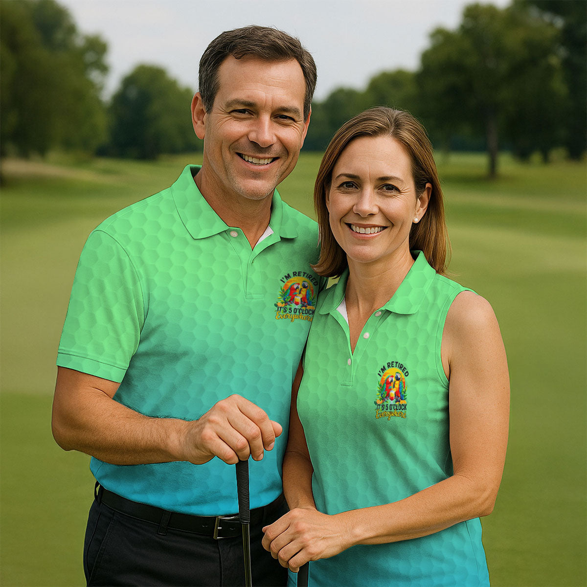 Tropical Retired Parrot Cocktail Golf Polo Shirt, Golf Shirts For Men, Printed Golf Shirts