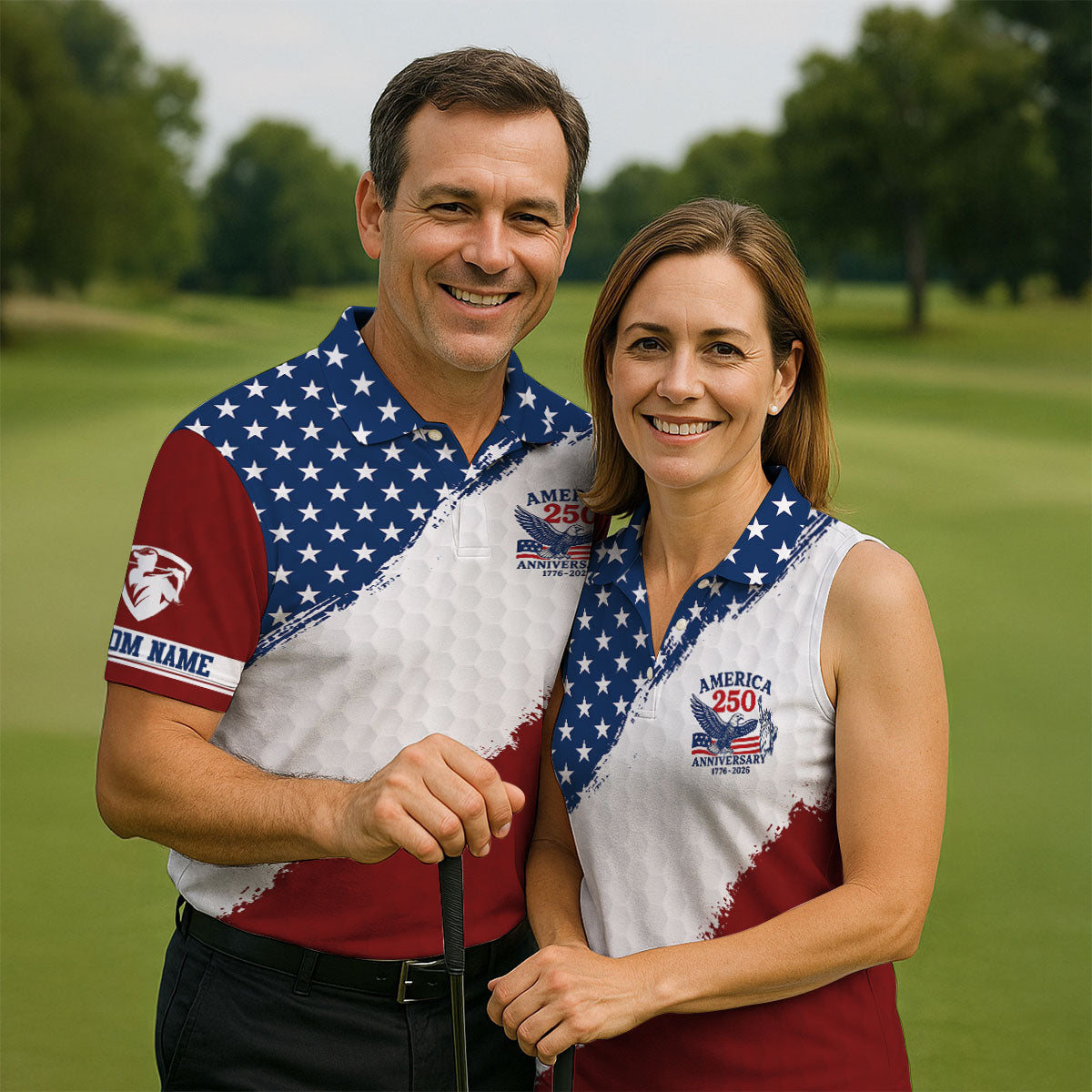 Red White Blue Splatter Paint Golf Ball Pattern 4th Of July Golf Shirt, 250th Anniversary Golf Shirt For Women