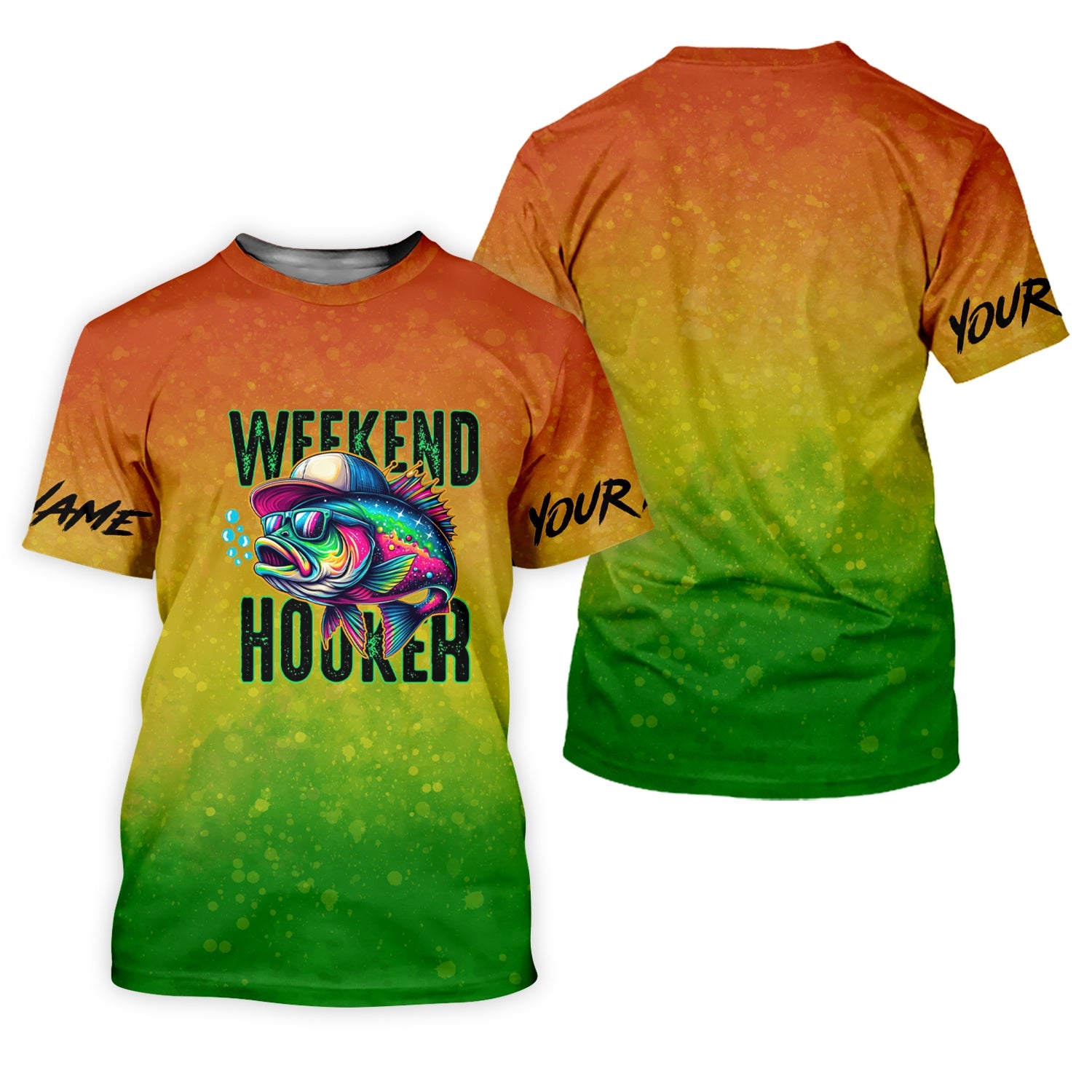 Weekend Hooker Green Yellow Orange Fishing UPF Shirts, Hooded Sun Shirt, Gift For Fisherman