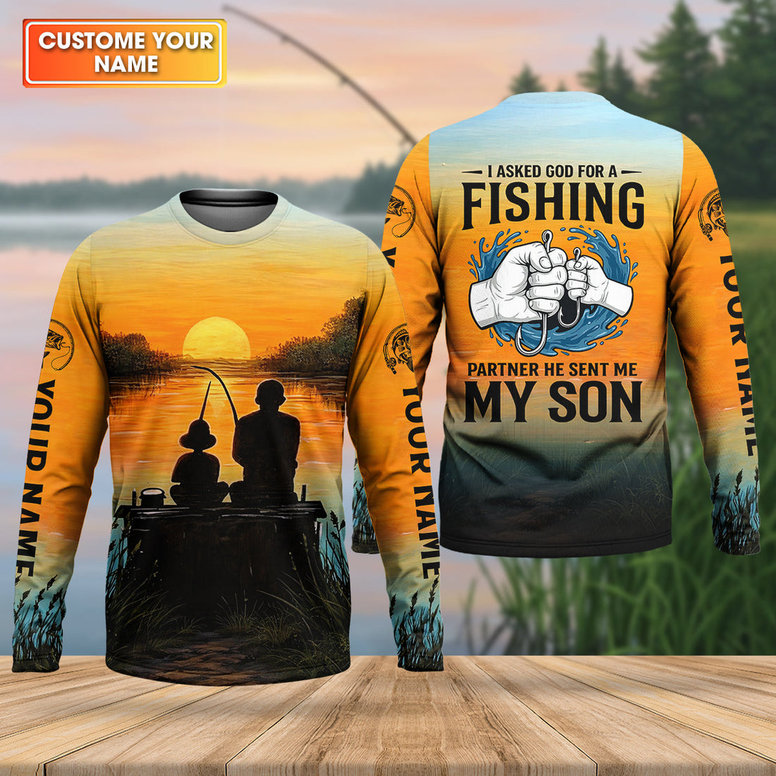 I Asked God For A Fishing Partner Father Son Fishing UPF Shirts, Dad Fishing Gift, Fishing Shirts For Men