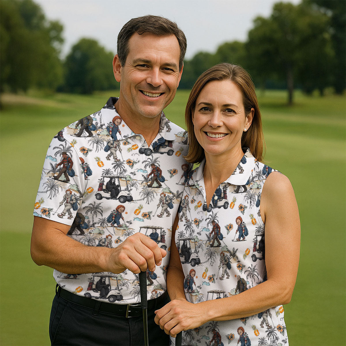 Golfing Horror Character Halloween Golf Shirt, Golf Polo Shirts For Men, Printed Golf Shirts