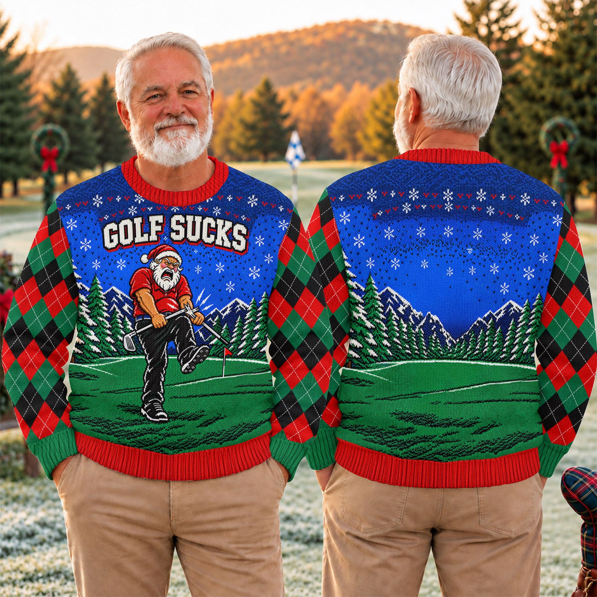 Golf Sucks Angry Santa Ugly Christmas Sweater, Funny Christmas Gifts, Golf Apparel