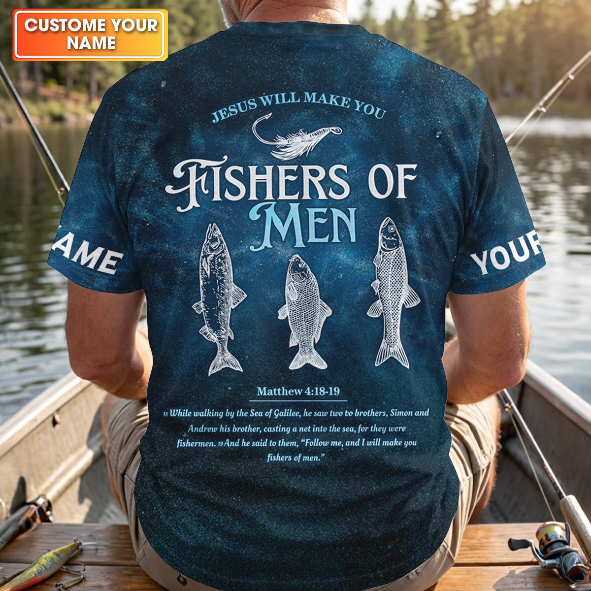Jesus Will Make You Fishers Of Men Starry Night Print Fishing UPF Shirts, Fishing Shirts For Men