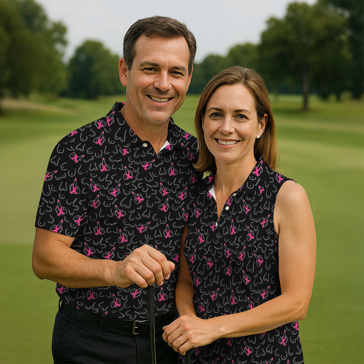 Breast Cancer Ribbon Middle Finger Polo Shirt, Mens Polo Shirts, Men's Golf Shirt