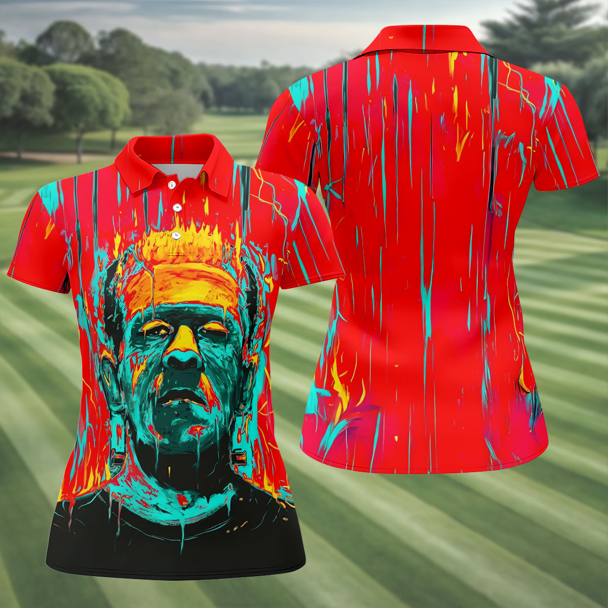 Colorful Horror Character Halloween Polo Shirt, Women’s Golf Polo, Golf Shirts For Women