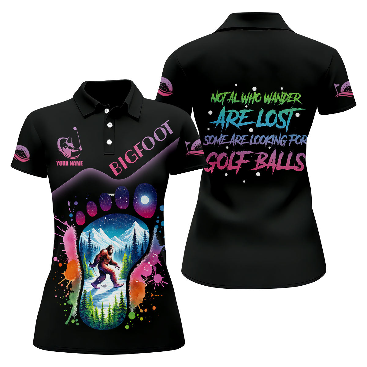 Funny Bigfoot Custom Womens Golf Polo ShirtLadies Golf Shirts, Golfing Apparel, Women Golf Gifts