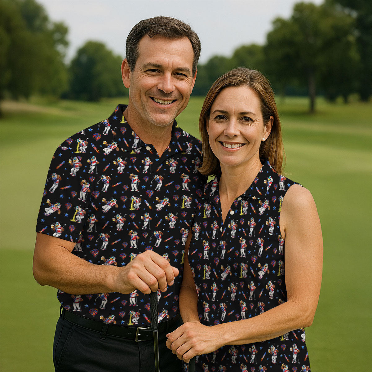 Patriotic Eagle Golf And Beer Funny 4th Of July Black Golf Shirt, 250th Anniversary Women's Golf Tops