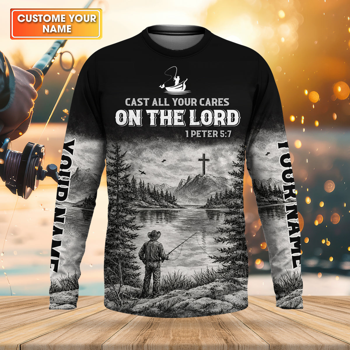Cast All Your Cares On The Lord Fishing UPF Shirt, Personalized Fishing Shirt For Men, Fishing Shirts For Men