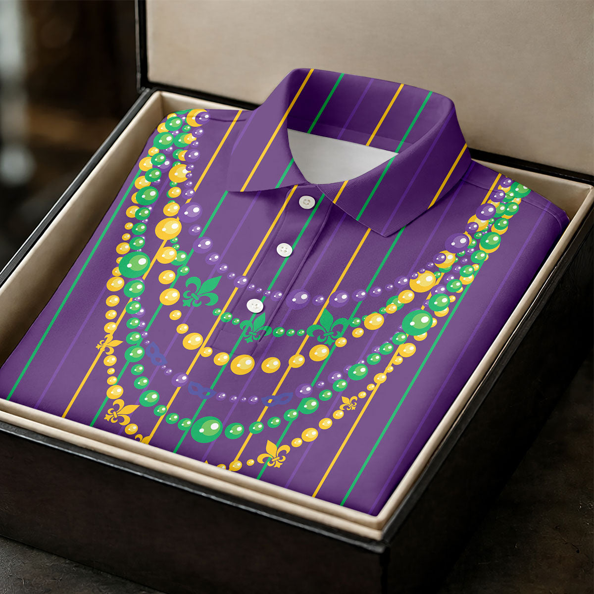 Mardi Gras Beads Necklaces Print Purple Golf Shirt, Women's Golf Shirts, Ladies Golf Polos, Golf Shirt For Women