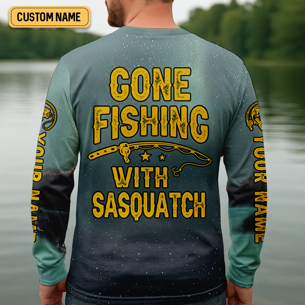 Gone Fishing With Sasquatch Bassquatch Fishing UPF Shirts, Fishing Gifts For Men, Men's Fishing Shirt