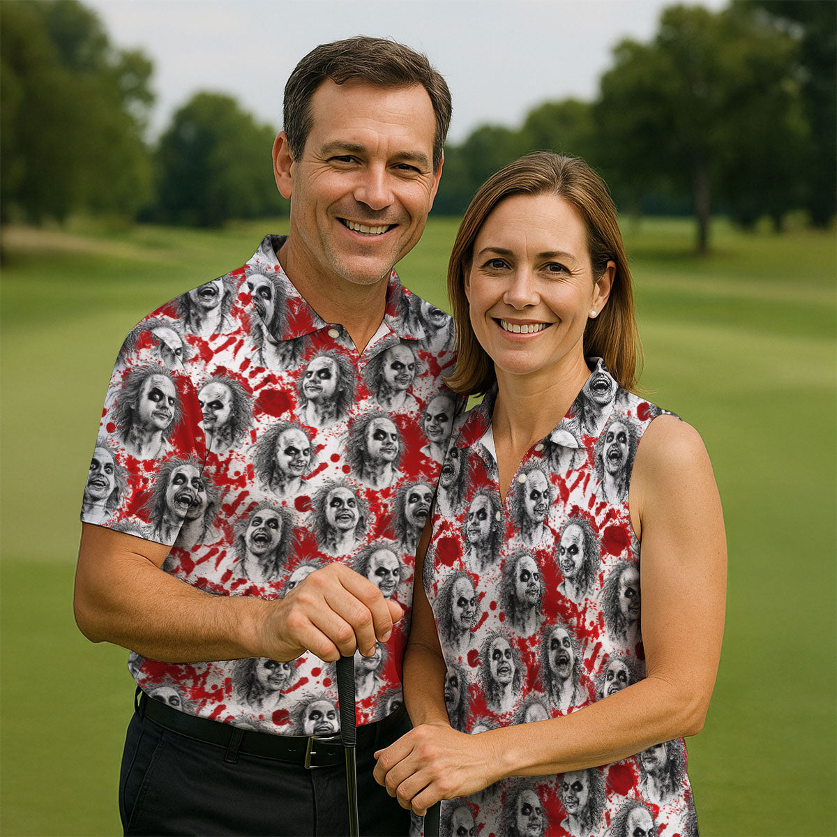 Halloween Horror Character Faces Polo Shirt, Polo Shirts For Men, Mens Golf Shirts