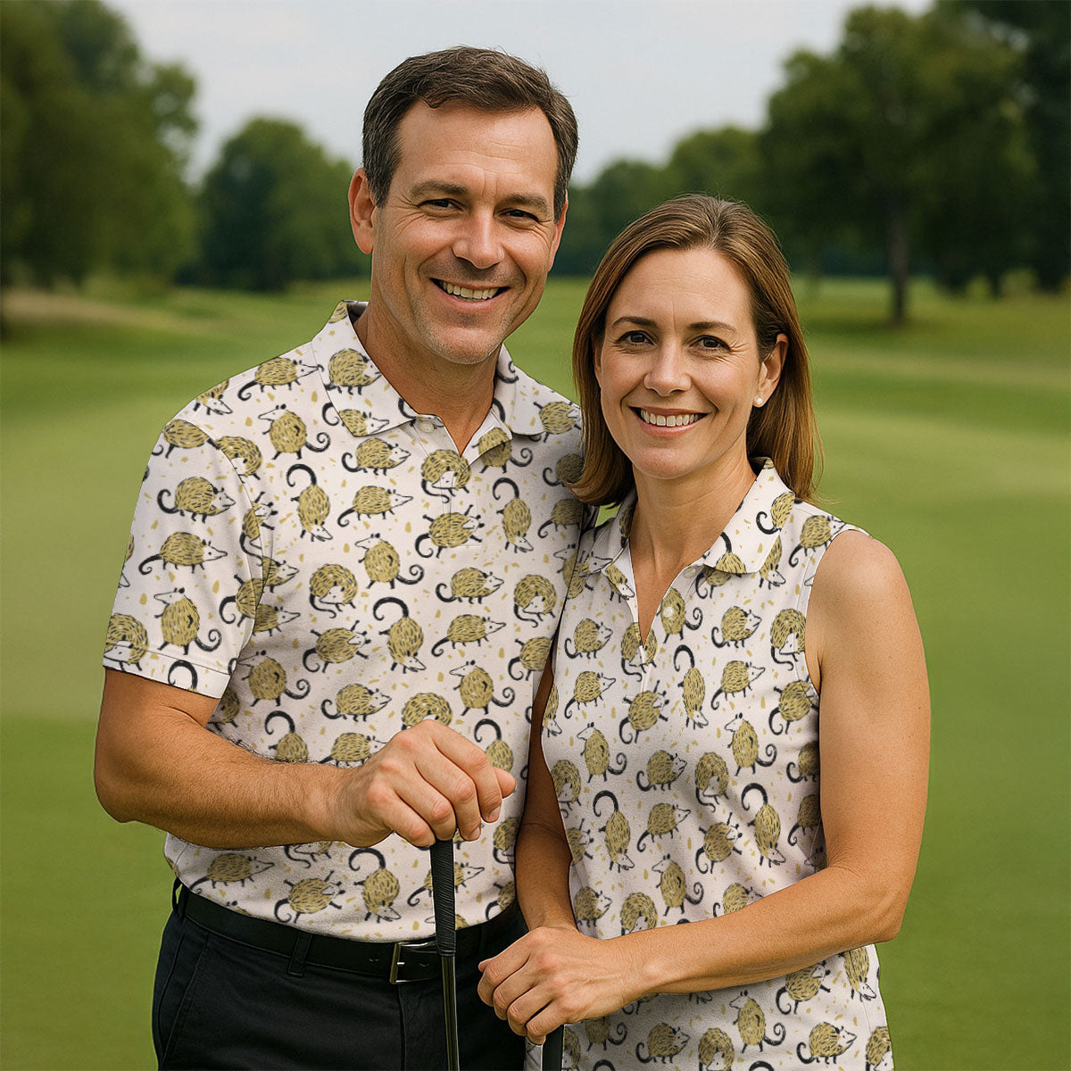 Cute Opossum Seamless Pattern Golf Tops For Men, Cute Golf Outfit, Polo Shirts For Men