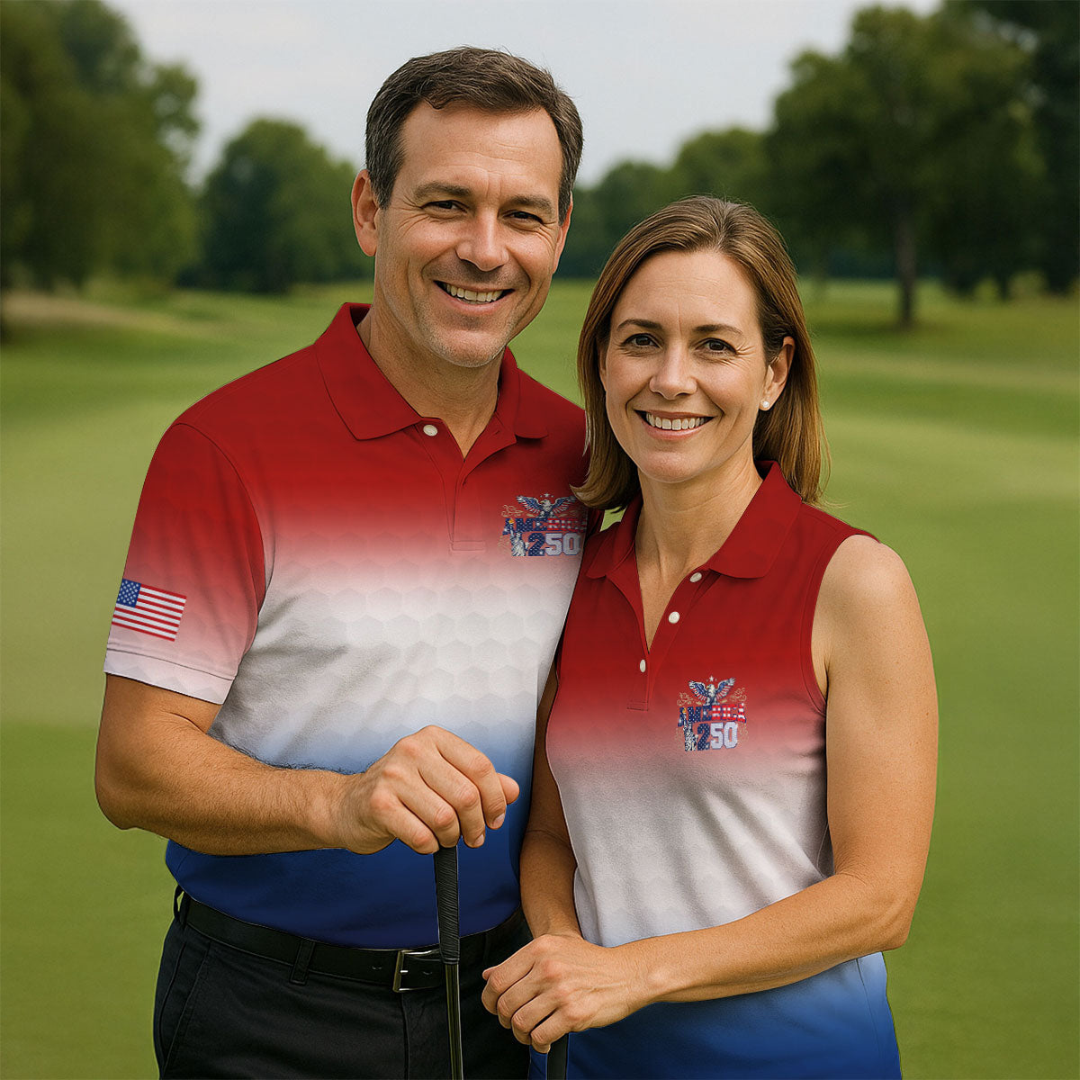 America 250 Red White Blue Golf Ball Pattern US Flag Golf Shirt, Patriotic 4th Of July Golf Shirt For Women