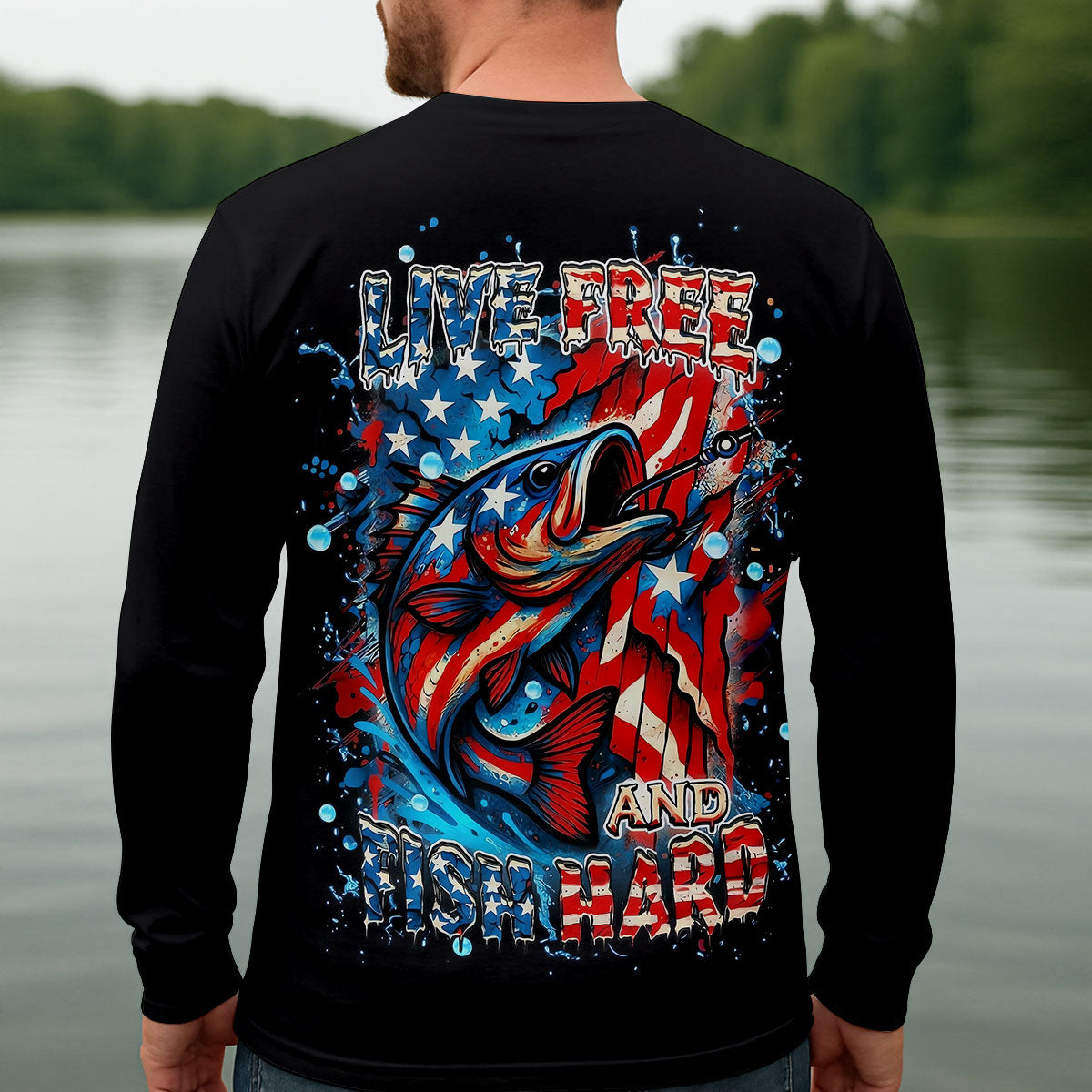 Live Free And Fish Hard American Flag Fishing Shirt, 250 Years 4th Of July Fishing UPF Shirts, Men's Fishing Shirt