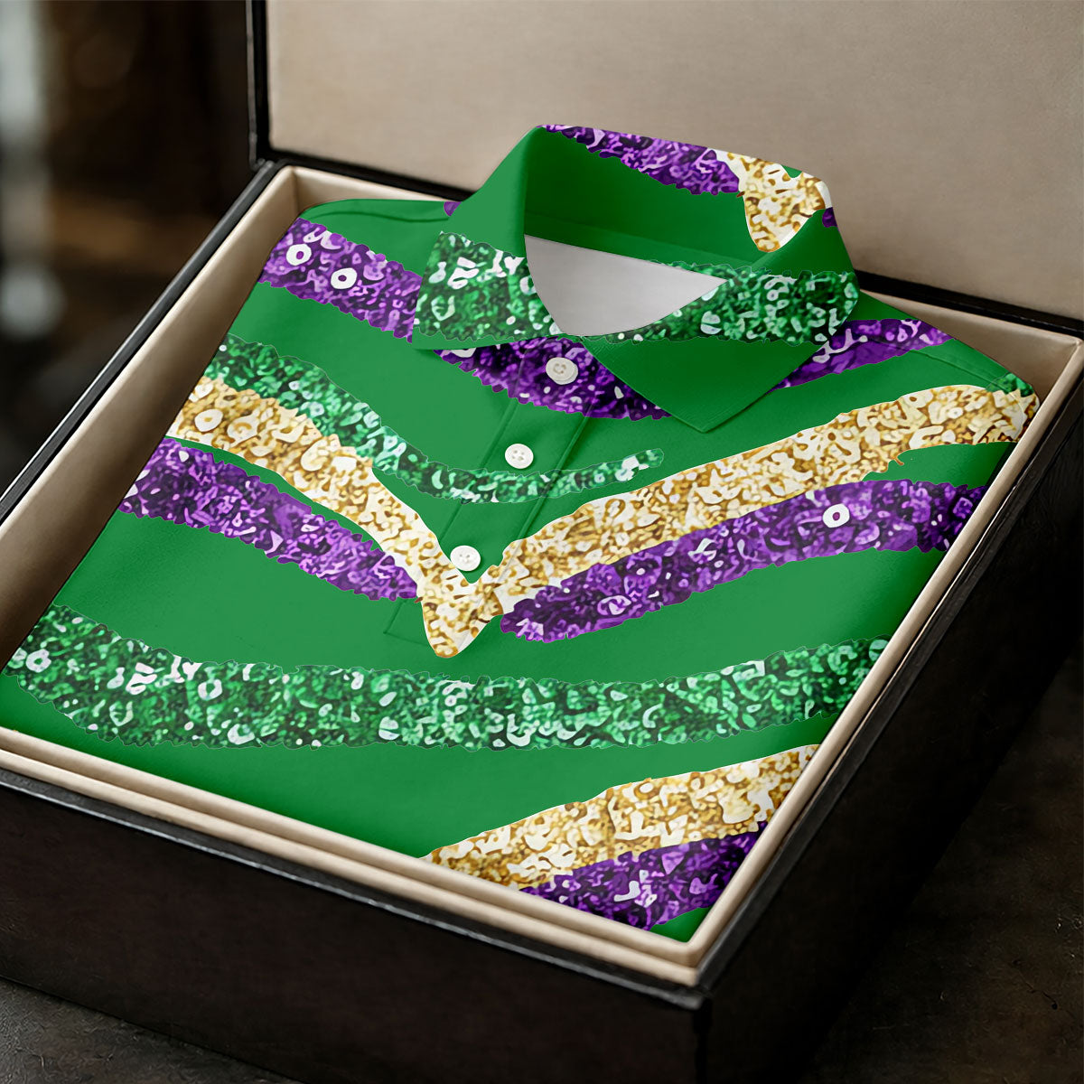 Purple Green Gold Sequin Pattern Green Golf Shirt, Mardi Gras Golf Shirt, Women's Golf Tops, Ladies Golf Shirts