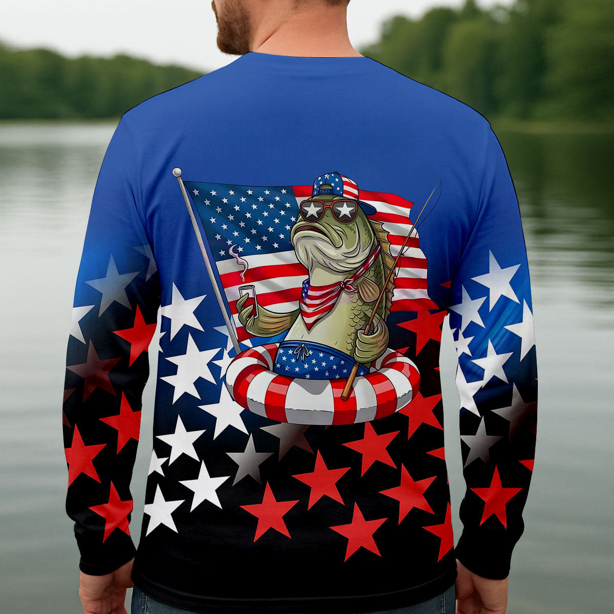 USA Bass Fishing American Flag Fishing Shirt, 250 Years 4th Of July Fishing UPF Shirts, Men's Fishing Shirt
