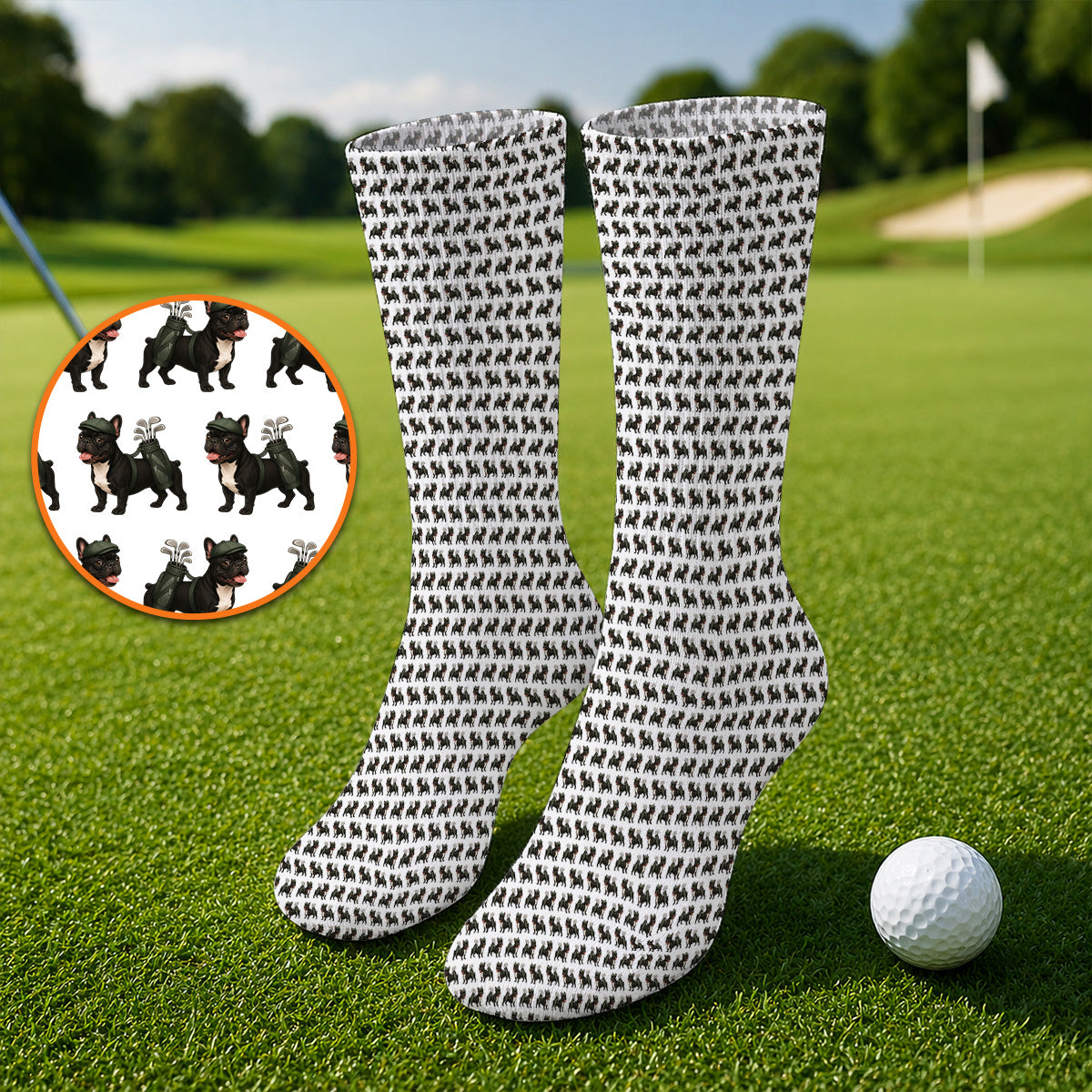 Black French Bulldog Golf Sock, Frenchie Pattern Golf Socks, Funny Dog Dad Gift