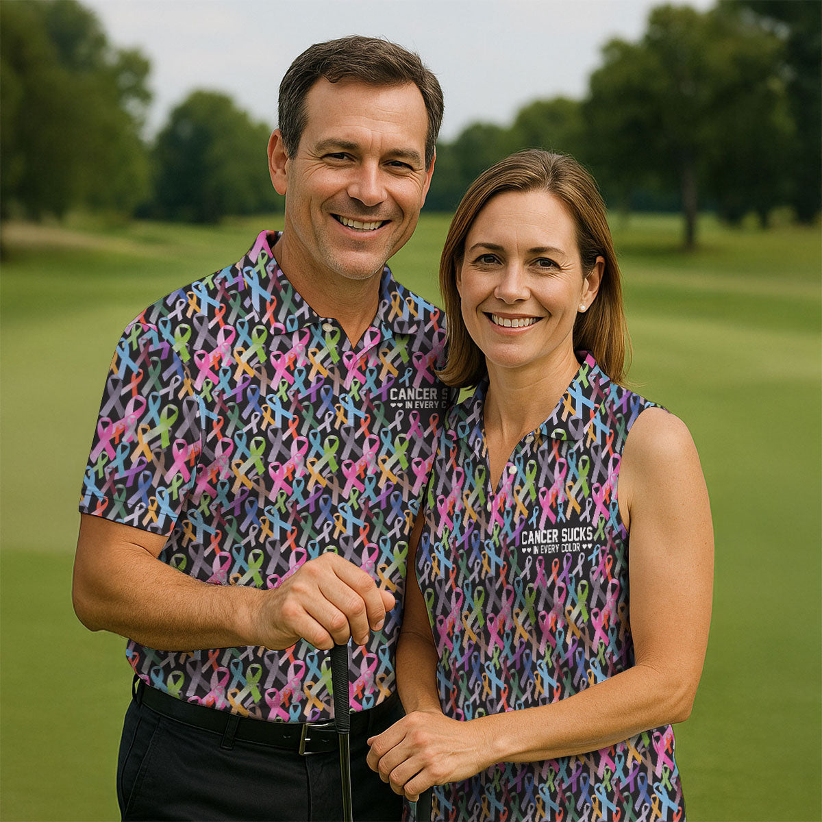 Cancer Sucks In Every Color Black Golf Shirt, Cancer Survivor Shirt, Cancer Awareness Shirt, Polo Shirts For Men