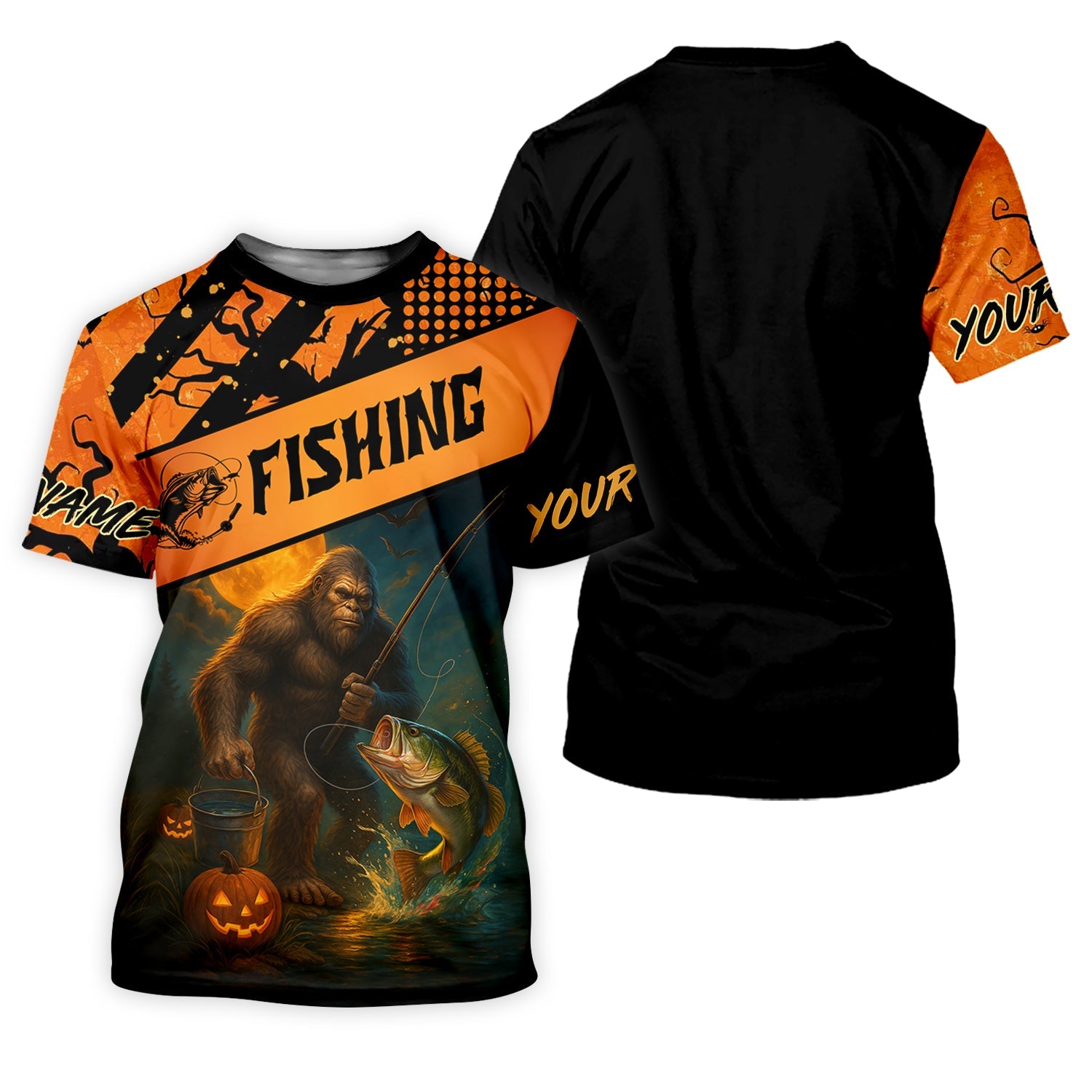Bigfoot Halloween Fishing UPF Shirts, Fish Button Up Shirt, Fisherman Gift, Bass Fishing