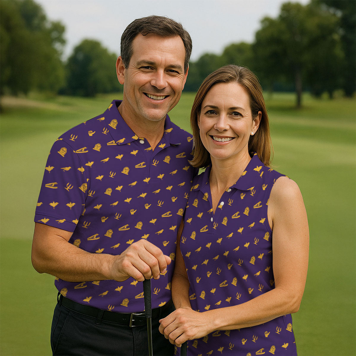 Purple Gravestone Bat Halloween Pattern Polo Shirt, Golf Shirts For Men, Mens Polo Shirts